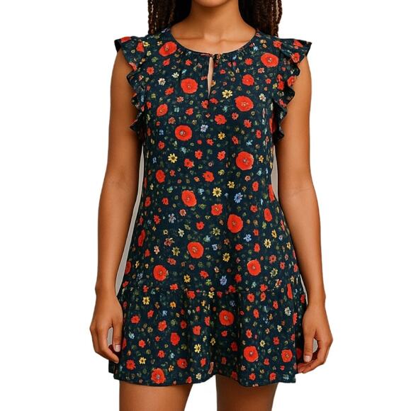 J Crew Floral Flutter Sleeve Dress S Cottagecore Whimsical Bohemian Chic Brunch‎ - Picture 2 of 9